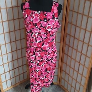 Sleeveless Black Red and Fuschia Floral Midi Dress by AGB Dress Size 16